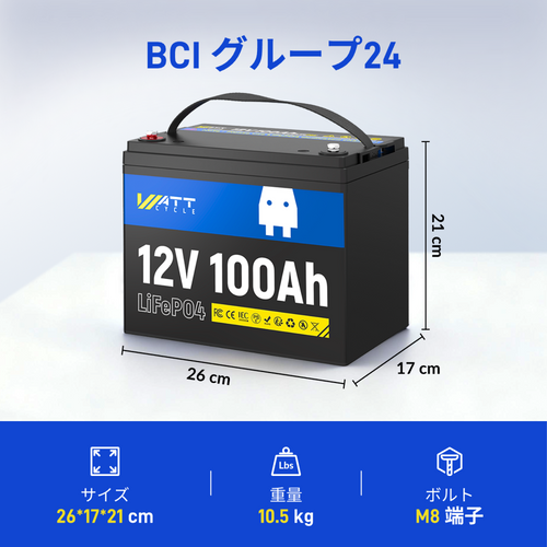 12V 100Ah LiFePO4バッテリー