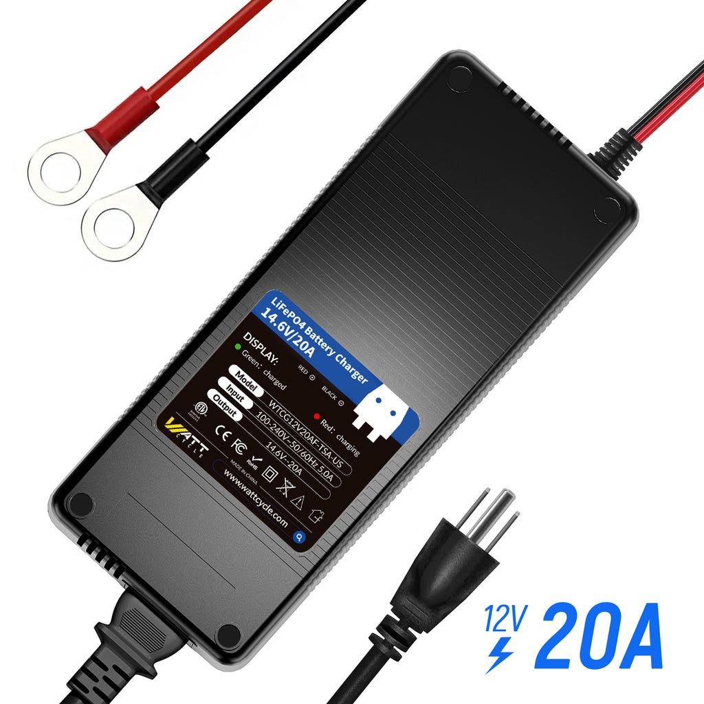 12V (14.6V) 20A プラスチックケース LiFePO₄バッテリー充電器