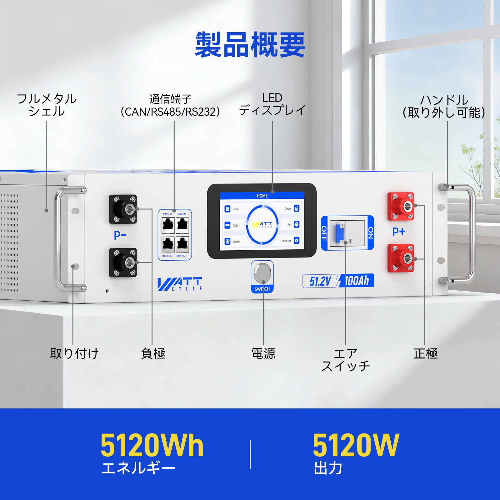 Bluetoothとアクティブバランス機能を搭載した48V 100Ah 3Uサーバーラックバッテリー