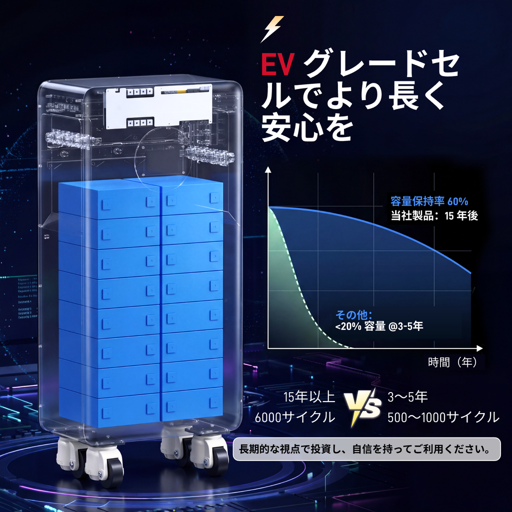 16kWh 48V 壁掛け式LiFePO4バッテリー – Bluetooth、アクティブバランシング、UL1973認証取得